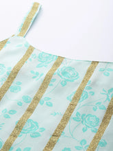 Sea Green & Gold Toned Striped Floral Printed Tunic-AHTUCRGL-8122